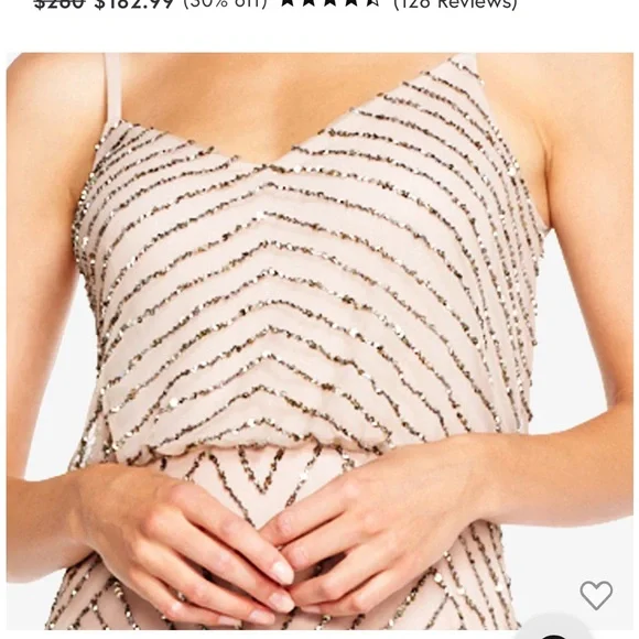 Adrianna Papell Art Deco Beaded Blouson Gown in Taupe Pink - Picture 3 of 9